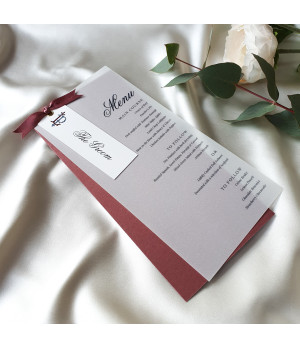 Handmade wedding invitation sample featuring elegant satin ribbon detail.