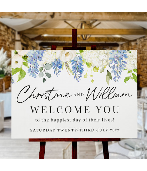 Dusty Blue Floral Wedding Welcome Sign