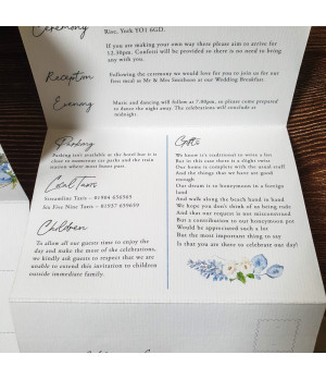 Personalised concertina invitation displaying your wedding ceremony, reception and guest information.