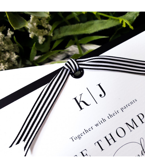Signature Noir wedding invitation folder with premium black and white layered design
