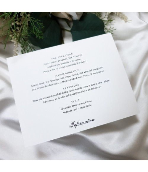 UK luxury wedding stationery set in forest green with satin ribbon bow detail