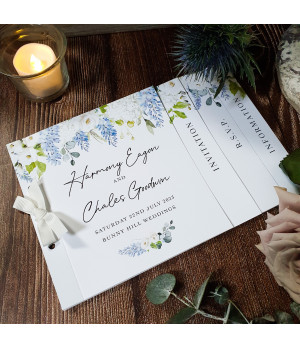 Personalised Affinity Dusty Blue wedding invitation with elegant floral design.