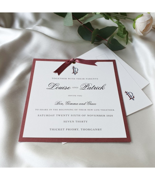 Handmade dusky pink evening wedding invitation suite crafted in the UK.