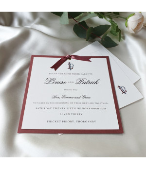 Handmade dusky pink evening wedding invitation suite crafted in the UK.