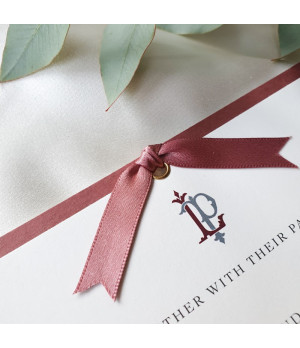 Elegant dusky pink evening wedding invitations with matching RSVP and information cards.