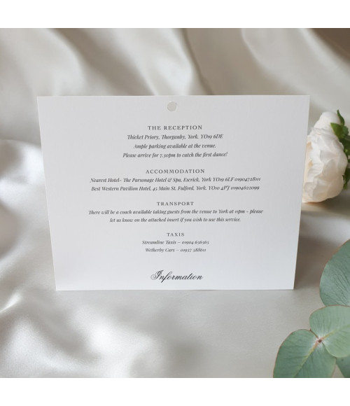 Luxury evening invitation with blush pink backing card and satin ribbon detailing.