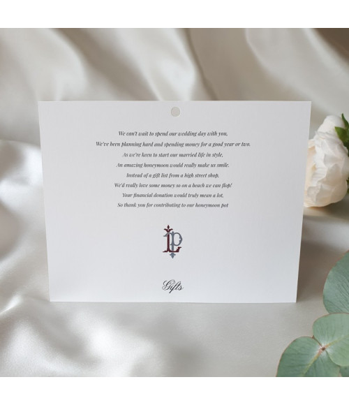 Classic dusky pink wedding invitation set with RSVP postcard and guest information card.