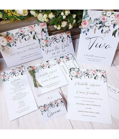 Affinity Blush Roses wedding stationery sample featuring elegant blush floral design