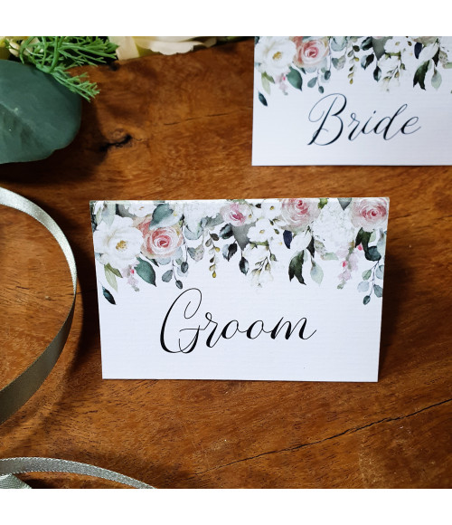 Affinity Blush Roses personalised wedding place name cards with elegant blush floral design