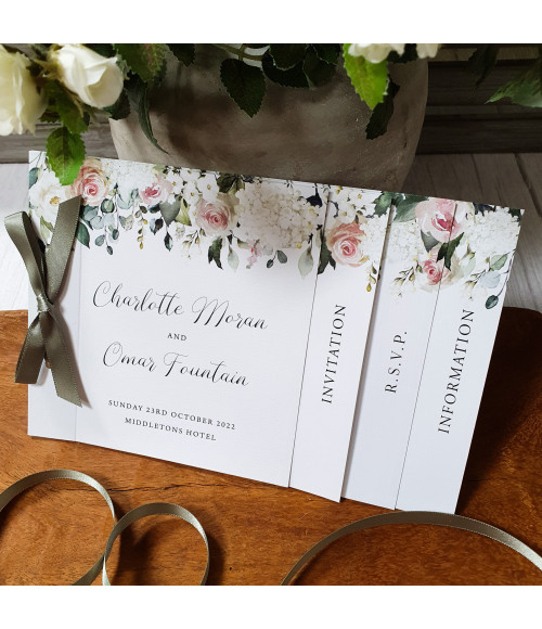 Personalised Affinity Blush Roses day wedding invitation with elegant floral design and premium card stock.
