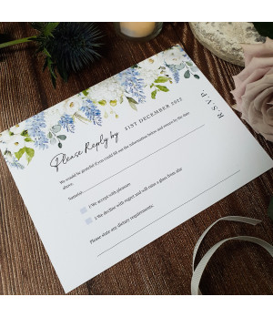 Affinity Dusty Blue wedding invitation with timeless botanical styling.
