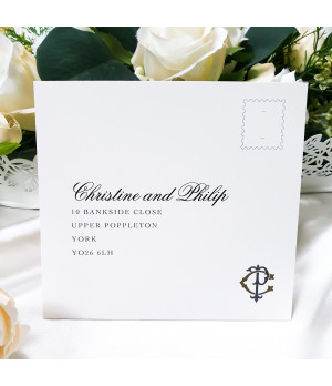 Elegant forest green wedding invitation with white envelope for a timeless and classic presentation