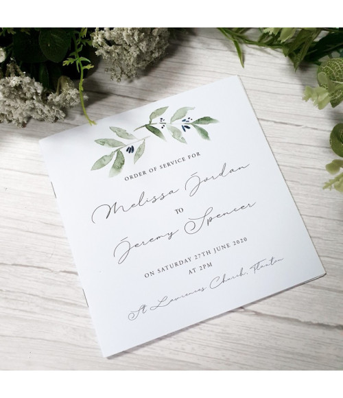 Olive leaves green design wedding order of service booklet