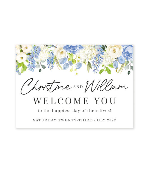 Dusty Blue Floral Wedding Welcome Sign wisteria
