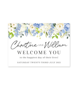 Dusty Blue Floral Wedding Welcome Sign wisteria