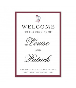 Elegant personalised wedding welcome sign in soft dusky pink.