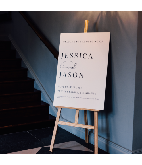 Modern black and white wedding welcome sign, choose any wording