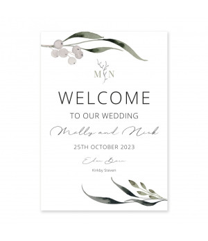 Luxury Personalised Botanical Wedding Welcome Sign with Delicate Foliage