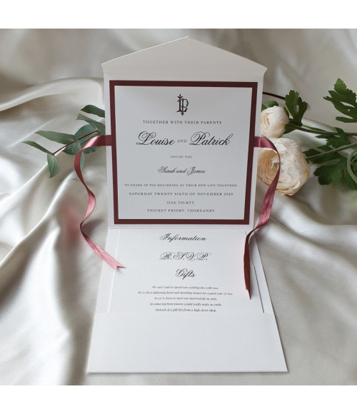 Luxury wedding invitation suite with RSVP, information card and gift card.