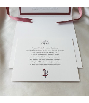 Bespoke wedding invitation suite with coordinated wedding stationery.