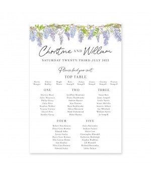 Personalised Affinity Wisteria wedding table plan with cascading floral seating chart design