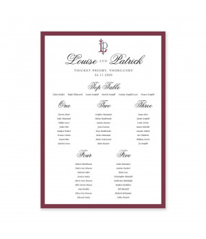 Elegant personalised wedding seating plan in soft dusky pink.