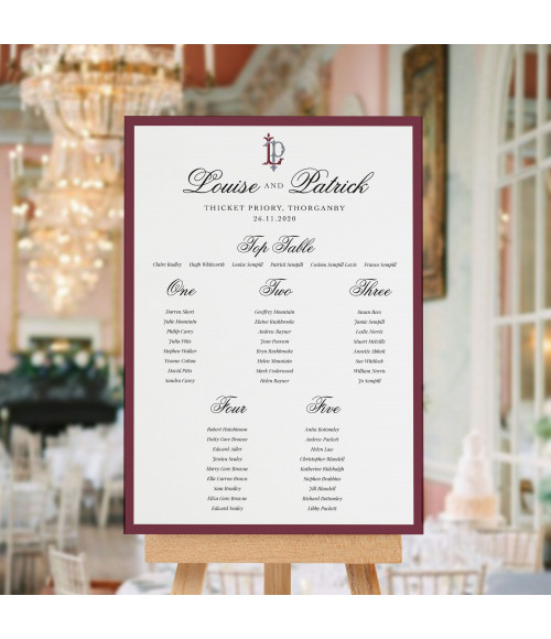 Luxury dusky pink wedding table plan with personalised guest seating