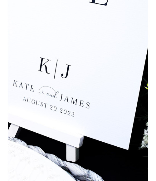 Modern black and white table names or table numbers with monogram