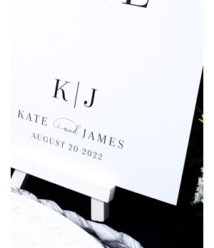 Modern black and white table names or table numbers with monogram