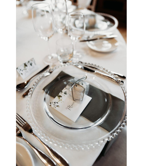 Elegant folded wedding menu designed to coordinate with both the Concertina and Simplicity White Roses stationery collections.