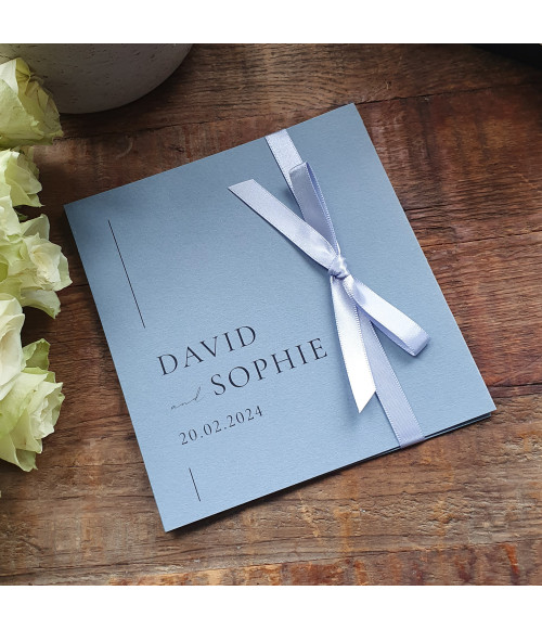 Personalised Beau Dusty Blue day wedding invitation with elegant modern design
