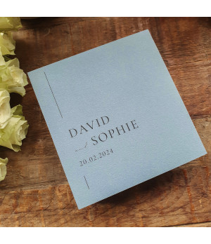 Beautiful Beau Dusty Blue wedding invitation designed for elegant modern weddings