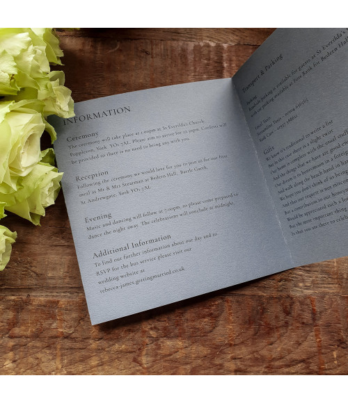 Luxury wedding stationery by Hearts & Twine featuring the Beau Dusty Blue collection