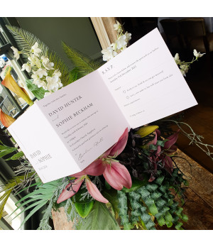 Luxury pink wedding invitation with personalised wording, perfect for romantic and elegant wedding celebrations.