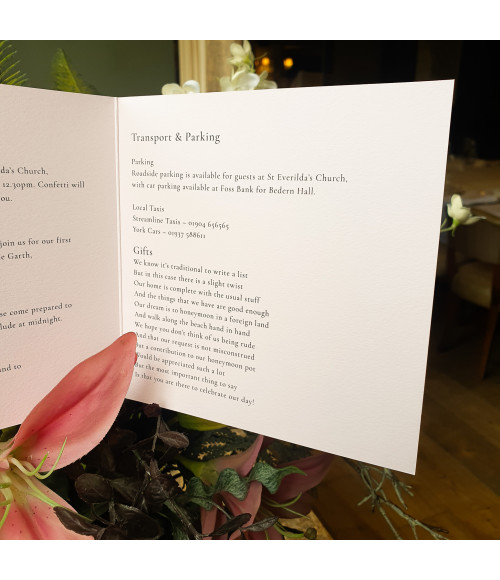 Pink floral wedding invitation with sophisticated design, perfect for elegant UK weddings and special celebrations.