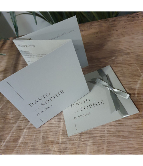 Luxury Beau sage green day wedding invitation with elegant typography and premium card stock.