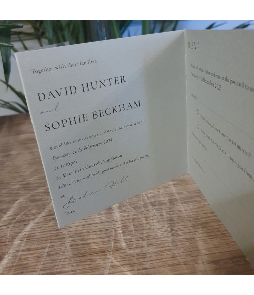 Premium Beau wedding invitation in sage green for classic and contemporary wedding celebrations.