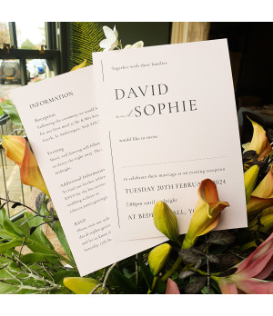 Elegant pink evening wedding invitation with personalised wording and luxury stationery details