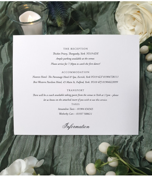 Personalised dusty blue wedding invitation with modern elegant typography