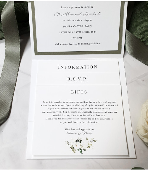 Luxury floral wedding invite featuring signature roses design and premium textured card finish