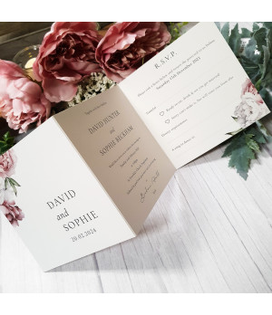 Personalised Beau Peonies wedding invitation featuring elegant blush watercolour peonies for romantic weddings.
