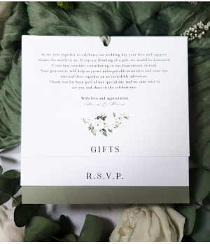 Signature white roses evening wedding invitation folder with refined floral styling