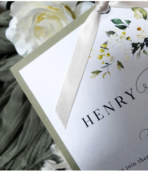 Luxury white rose evening wedding invitation with elegant floral design and personalised details