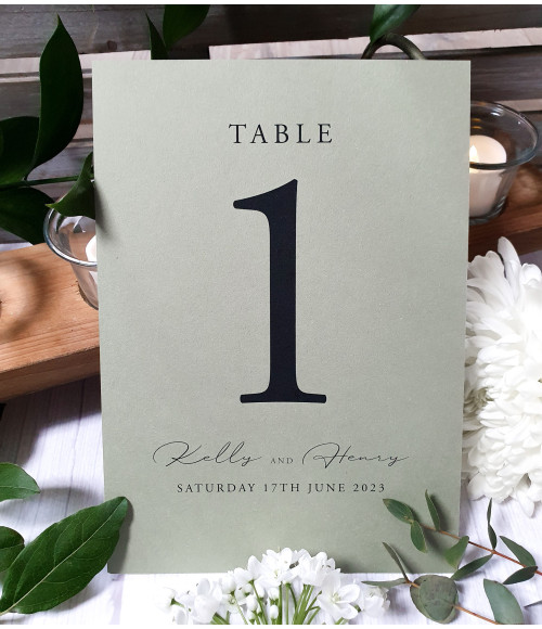 Personalised sage green table number / name card