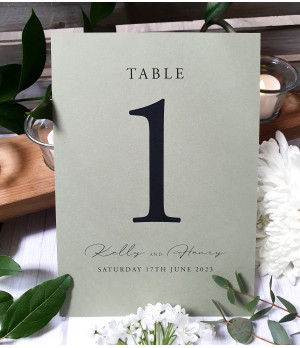 Personalised sage green table number / name card