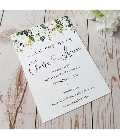 Concertina White Roses wedding stationery sample with elegant white floral design.