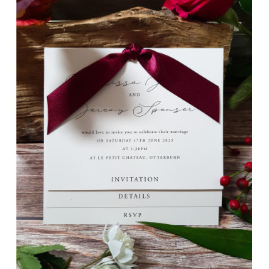 Luxury burgundy wedding invitations handmade in the UK