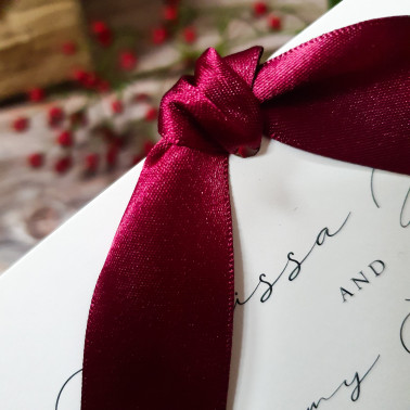 Classic red wedding invitations with pearl white card and timeless script typography
