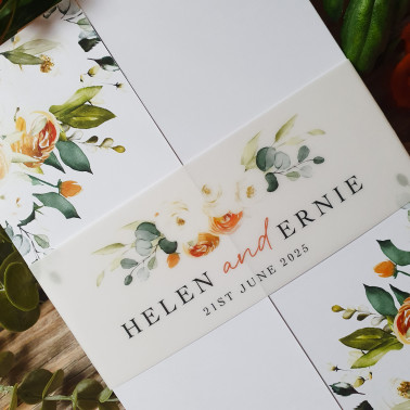 Elegant wedding invitation with floral design and personalised names