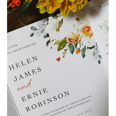 Floral personalised wedding invitation set with envelope and name details
